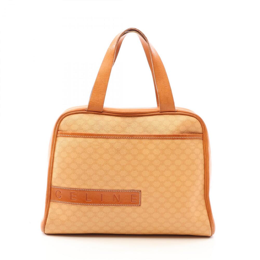 Celine Macadam Embossed Handbag Canvas Leather Beige Tan